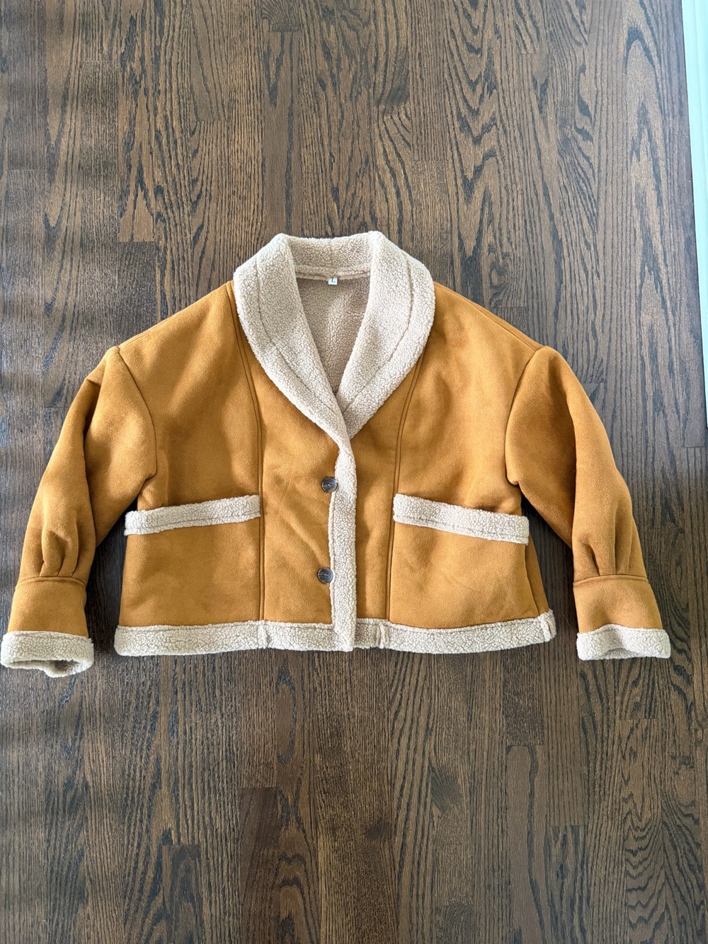 Women's Light Brown Teddy-Trim Cropped Coat